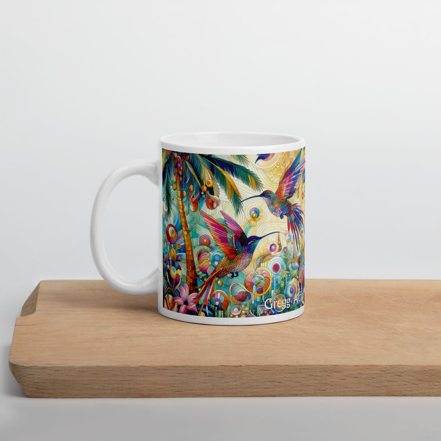 Tropical Hummingbirds White glossy mug by Gregg Acini Adoree Designs