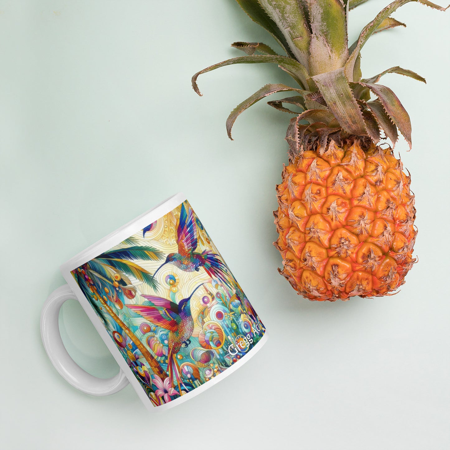 Tropical Hummingbirds White glossy mug by Gregg Acini Adoree Designs