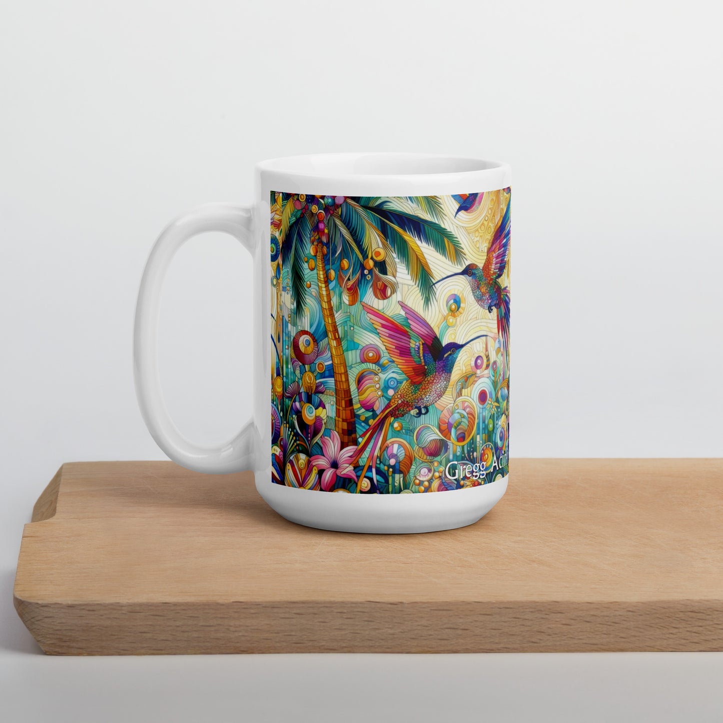 Tropical Hummingbirds White glossy mug by Gregg Acini Adoree Designs