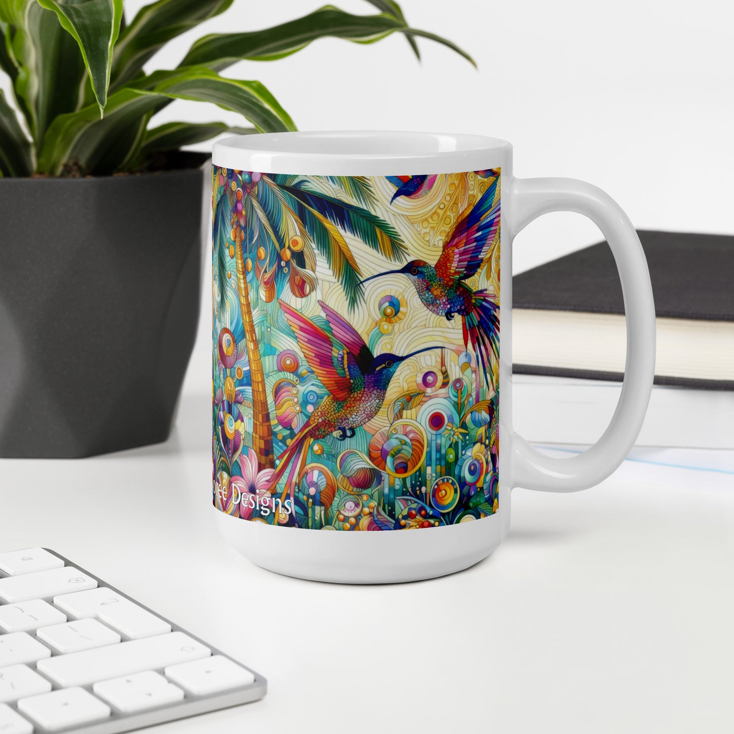 Tropical Hummingbirds White glossy mug by Gregg Acini Adoree Designs