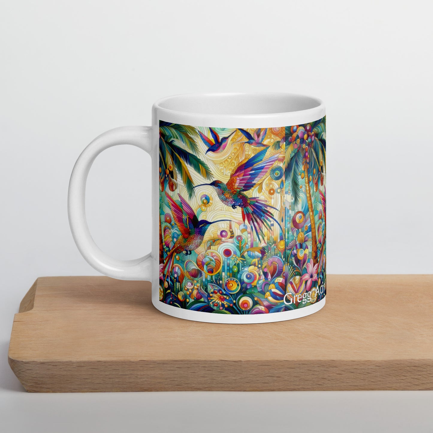 Tropical Hummingbirds White glossy mug by Gregg Acini Adoree Designs