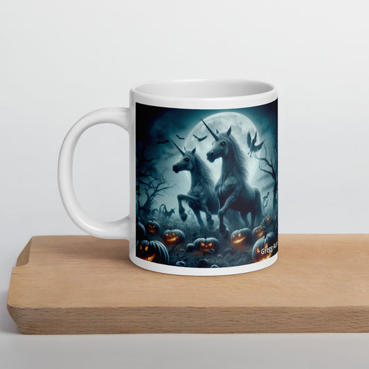 Halloween Unicorns3 White glossy mug by Gregg Acini Adoree Designs