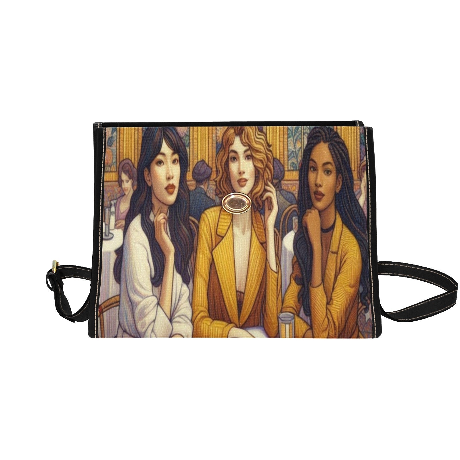 Women in a Cafe Waterproof Canvas Bag - Gregg Acini Adoree Designs - Satchel