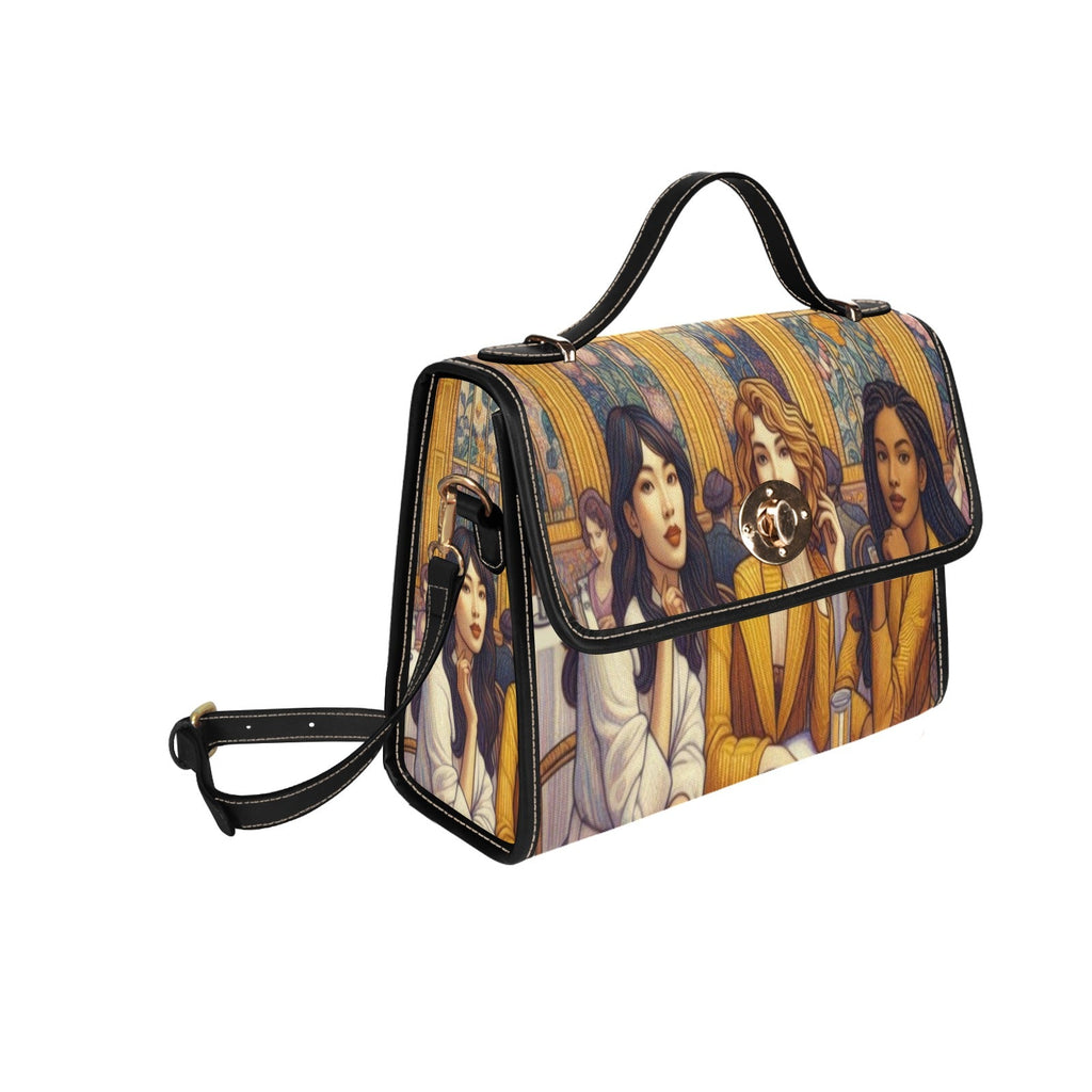Women in a Cafe Waterproof Canvas Bag - Gregg Acini Adoree Designs - Satchel