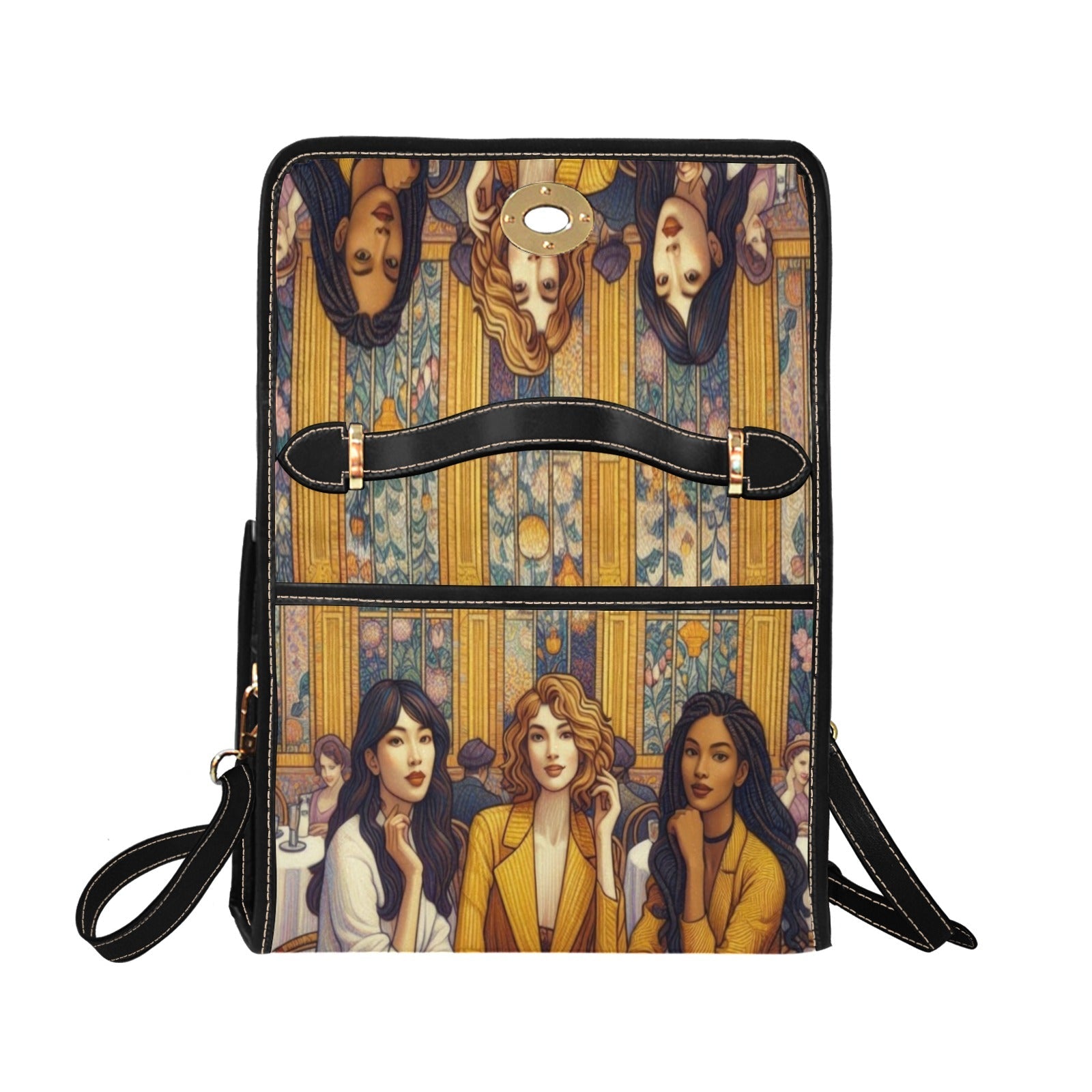 Women in a Cafe Waterproof Canvas Bag - Gregg Acini Adoree Designs - Satchel
